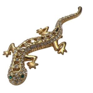 Vintage Swarovski Crystal Gold Tone Lizard Gecko Brooch Pin